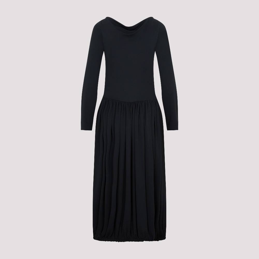 LANVIN  Abito Midi Drappeggiato Nero LANVIN con Spilla Italy