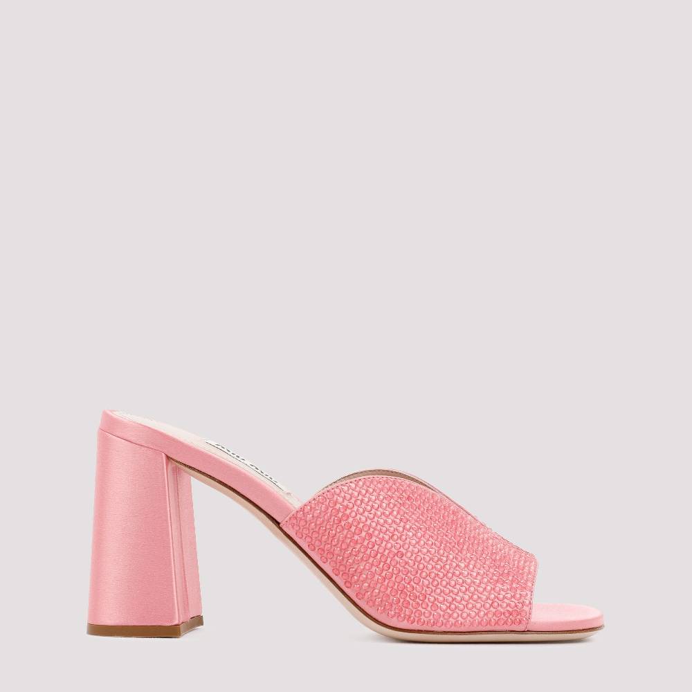 MIU MIU  Sandali MIU MIU in Raso Rosa con Tacco Largo 8,5cm Spedizione Gratuita