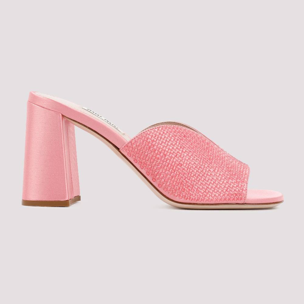 MIU MIU  Sandali MIU MIU in Raso Rosa con Tacco Largo 8,5cm Spedizione Gratuita