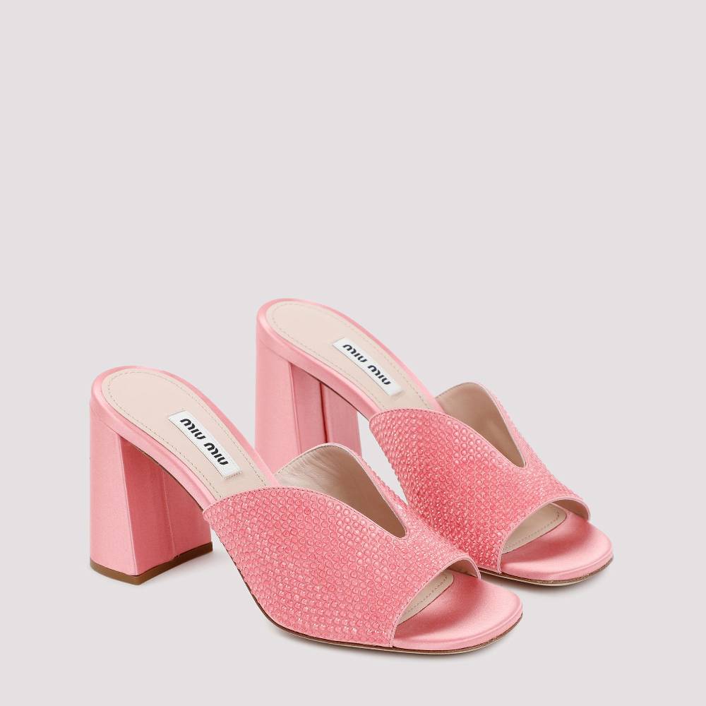 MIU MIU  Sandali MIU MIU in Raso Rosa con Tacco Largo 8,5cm Spedizione Gratuita