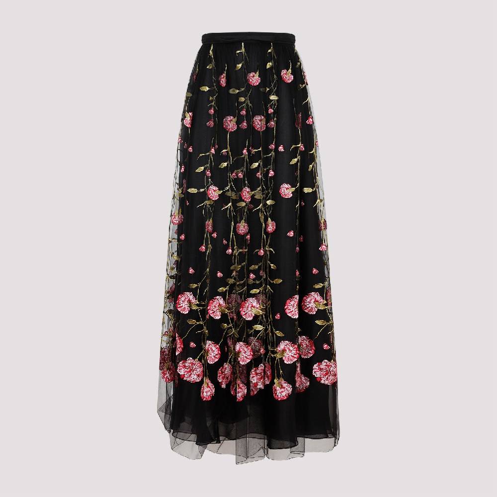 GIAMBATTISTA VALLI  Gonna Midi in Tulle Nero Ricamato con Rose di Giambattista Valli Soddisfazione Garantita