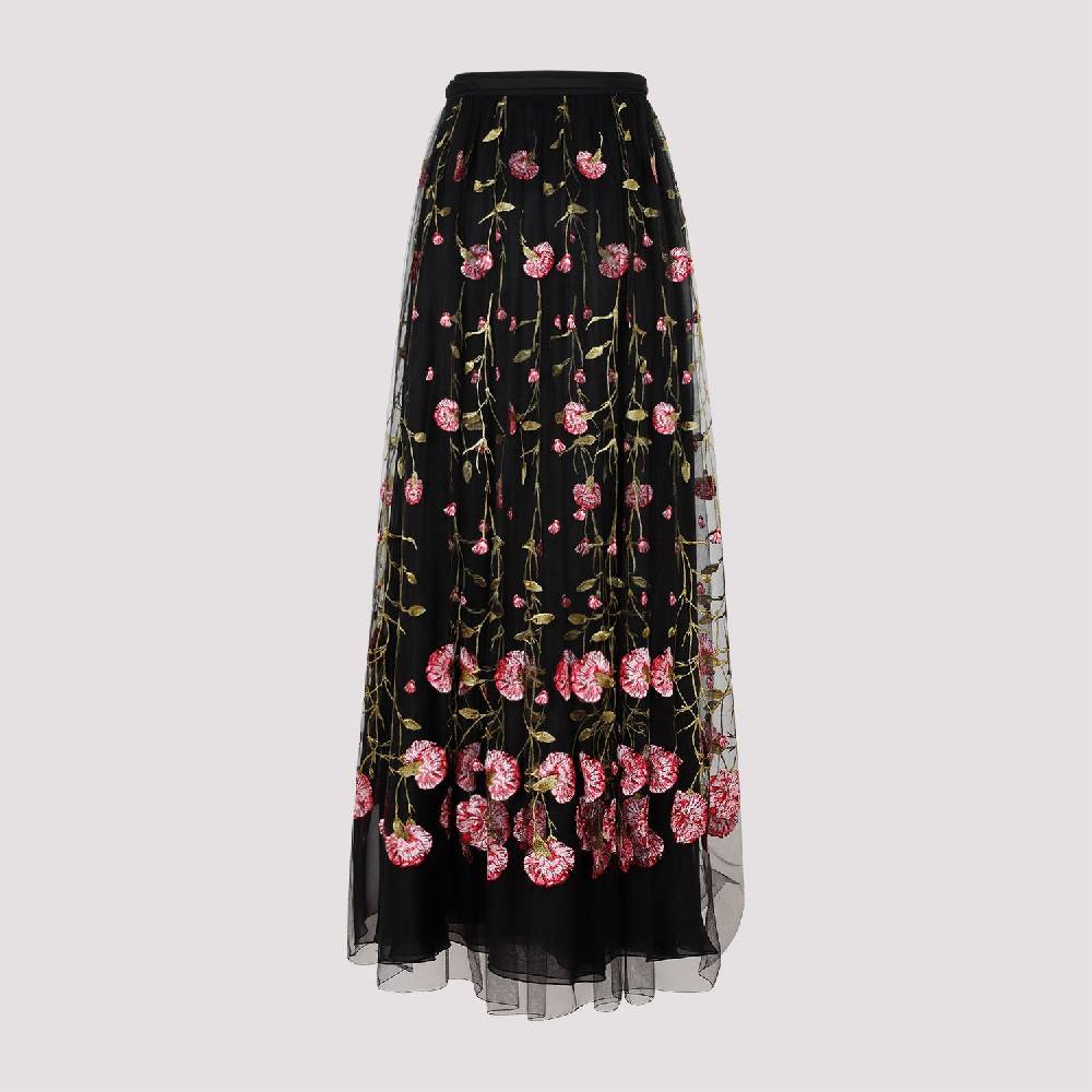GIAMBATTISTA VALLI  Gonna Midi in Tulle Nero Ricamato con Rose di Giambattista Valli Soddisfazione Garantita