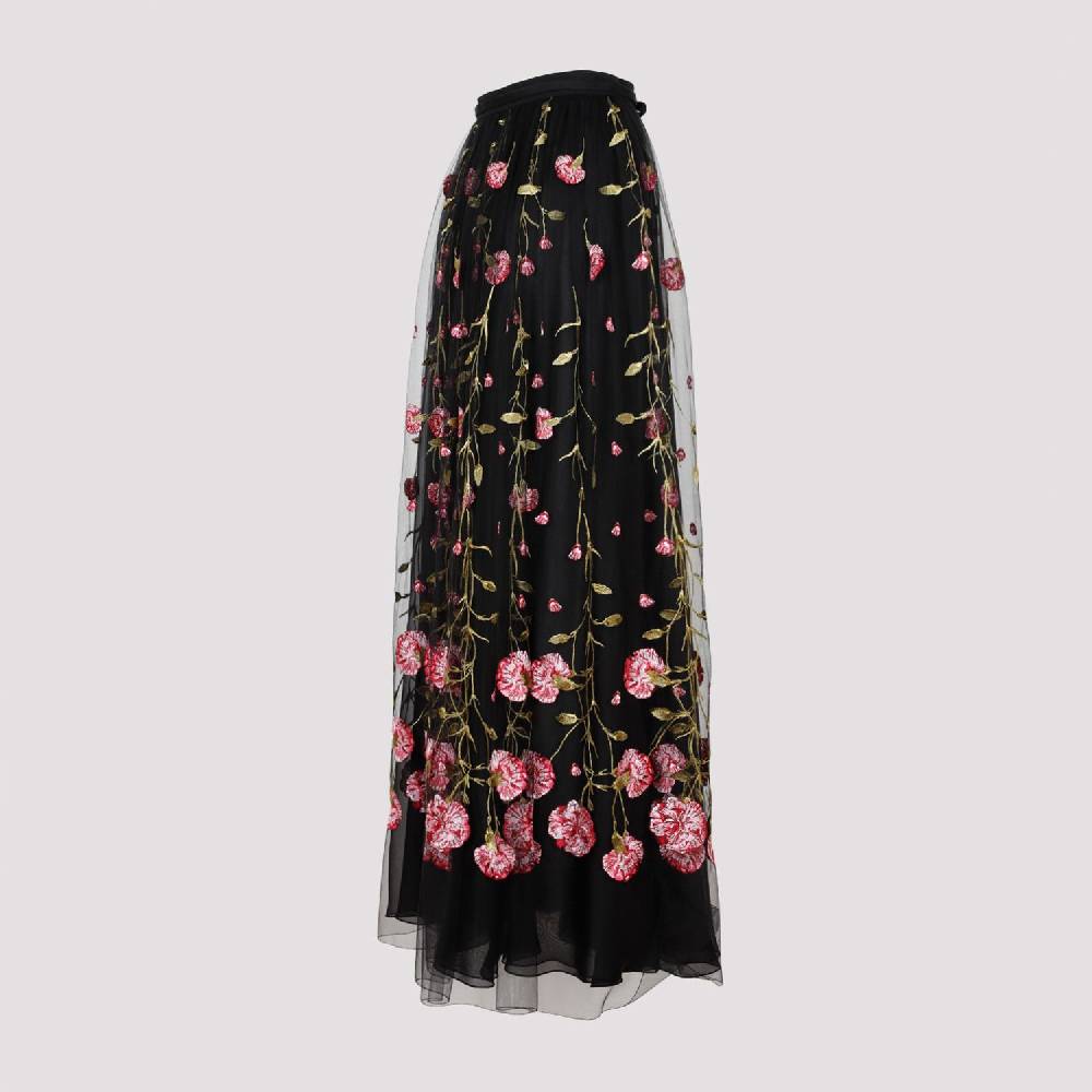 GIAMBATTISTA VALLI  Gonna Midi in Tulle Nero Ricamato con Rose di Giambattista Valli Soddisfazione Garantita