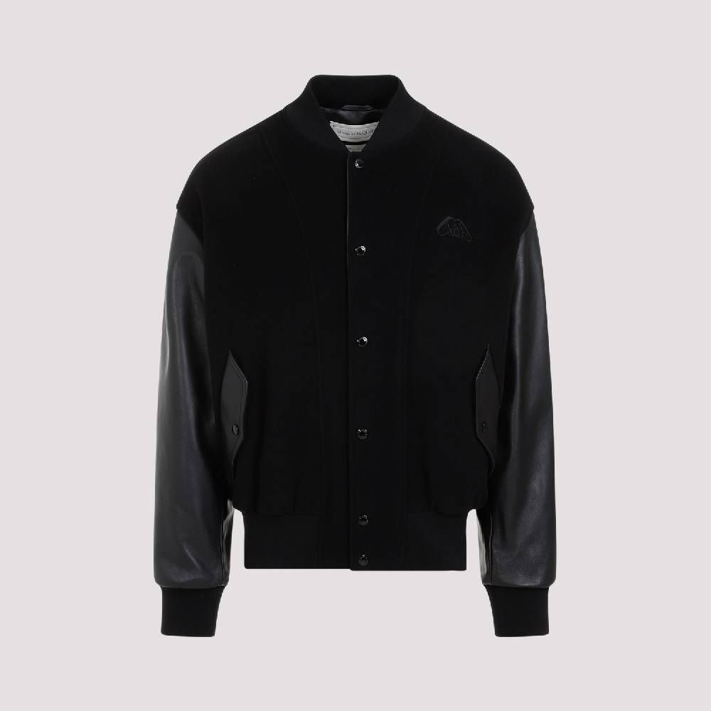 ALEXANDER MCQUEEN  Bomber Uomo Alexander McQueen in Cashmere e Pelle Nera Shopping Online
