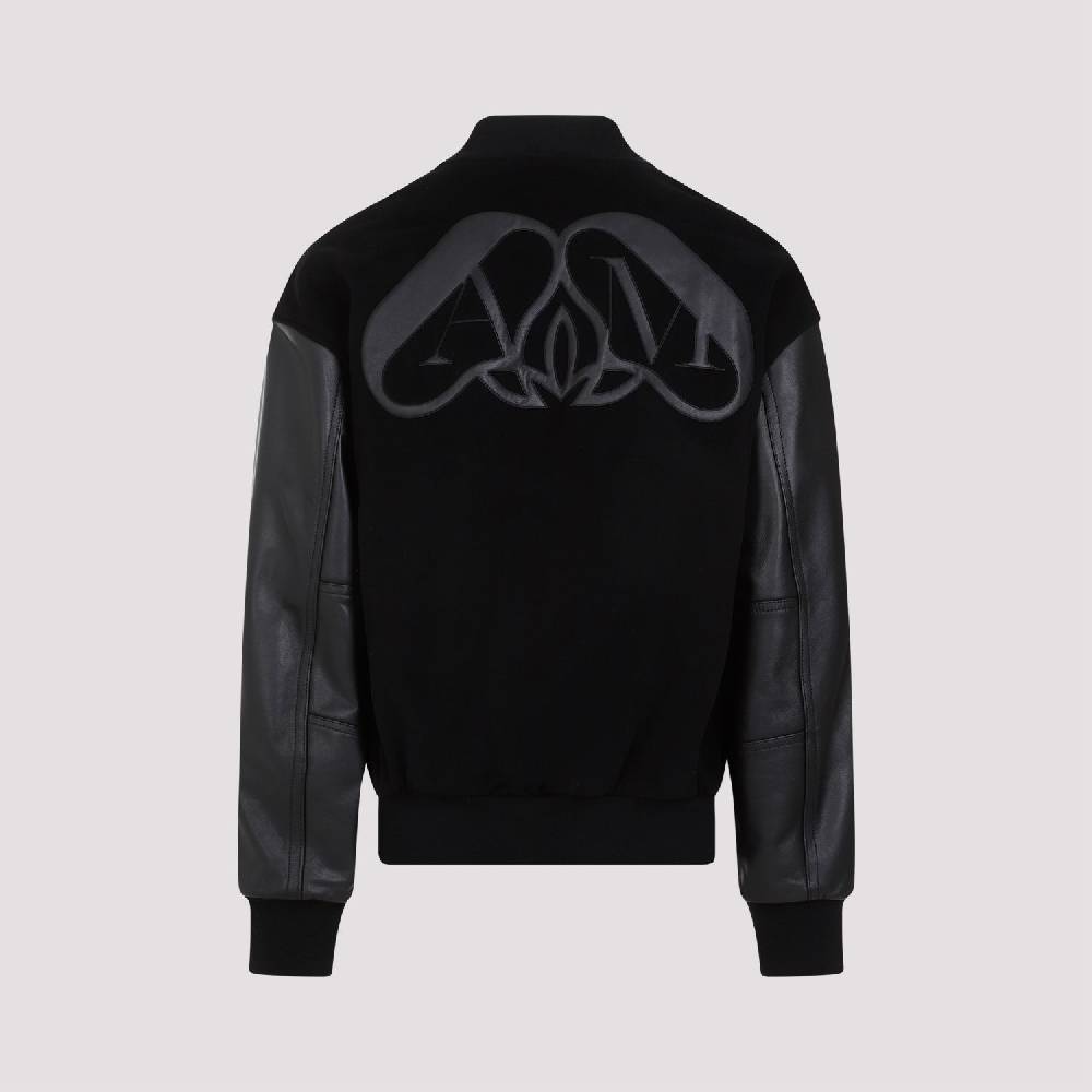 ALEXANDER MCQUEEN  Bomber Uomo Alexander McQueen in Cashmere e Pelle Nera Shopping Online