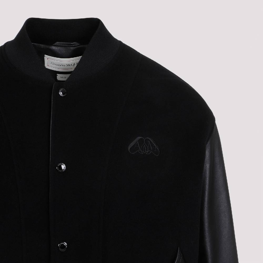 ALEXANDER MCQUEEN  Bomber Uomo Alexander McQueen in Cashmere e Pelle Nera Shopping Online