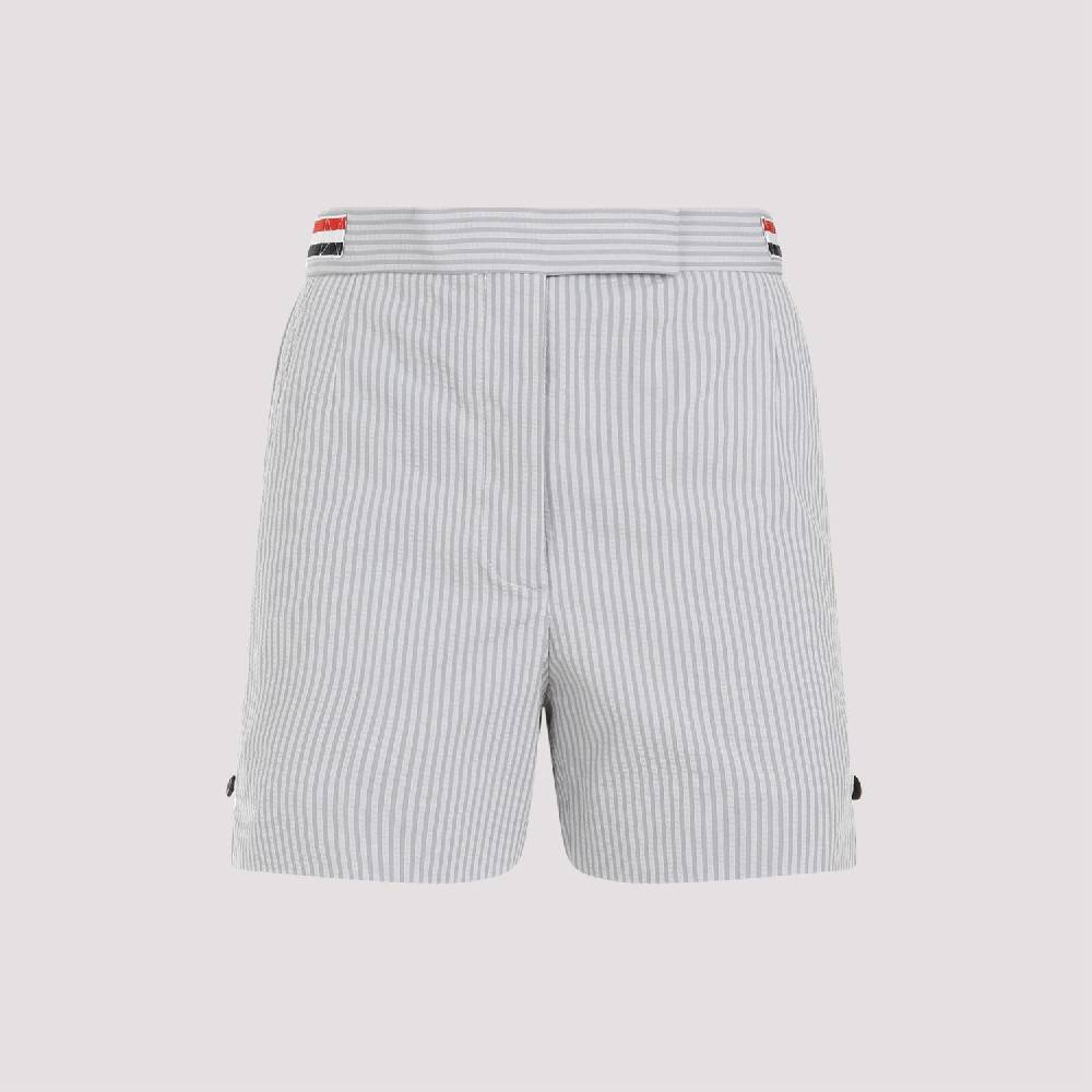 THOM BROWNE  Pantaloncini di Cotone Grigio Thom Browne con Righe Signature Novità