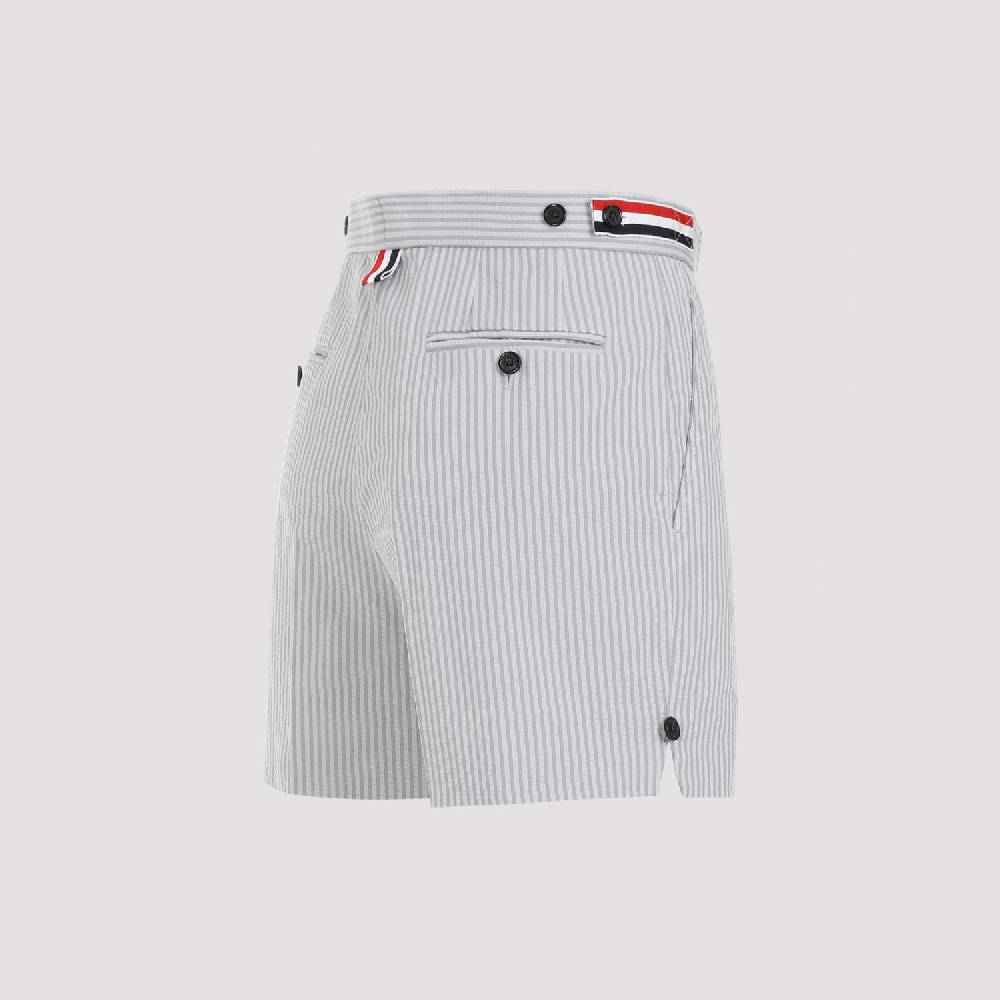 THOM BROWNE  Pantaloncini di Cotone Grigio Thom Browne con Righe Signature Novità