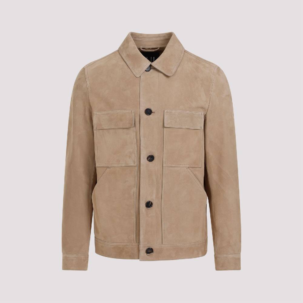 DUNHILL  Giacca di Pelle Scamosciata Marrone Dunhill Uomo Presa