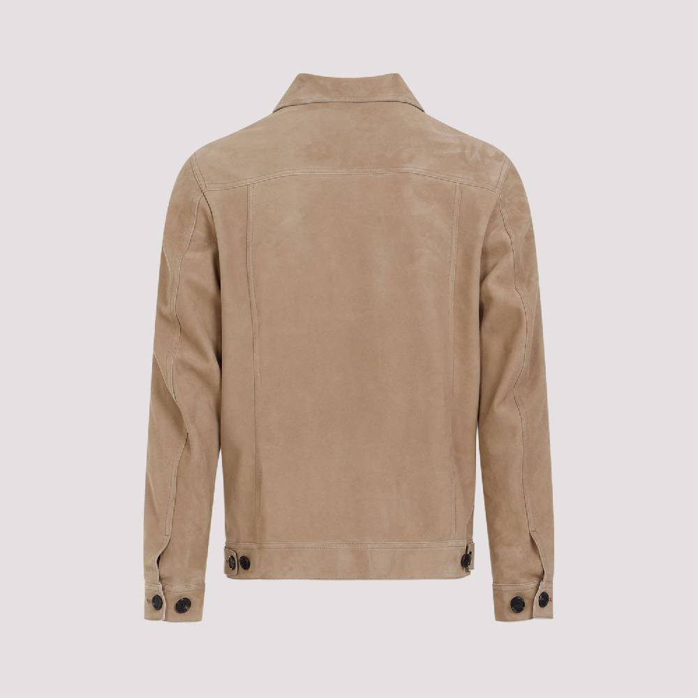 DUNHILL  Giacca di Pelle Scamosciata Marrone Dunhill Uomo Presa