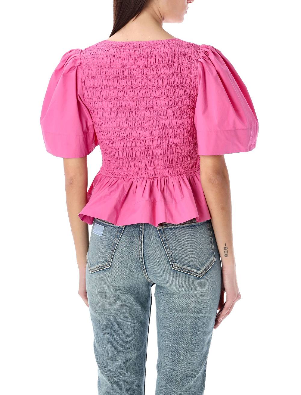 GANNI  Blusa in Cotone con Maniche a Palloncino e Peplo GANNI Negozio