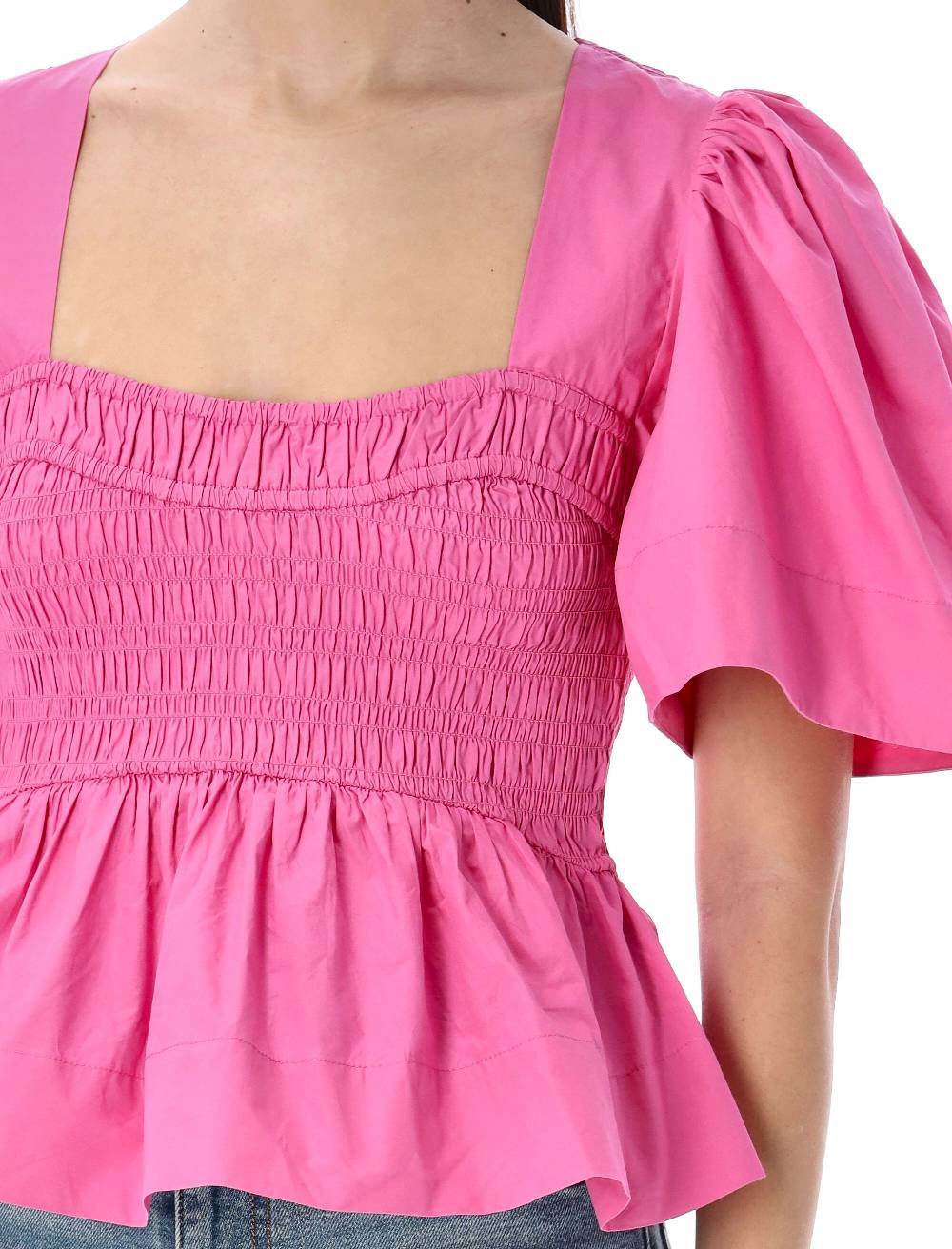 GANNI  Blusa in Cotone con Maniche a Palloncino e Peplo GANNI Negozio