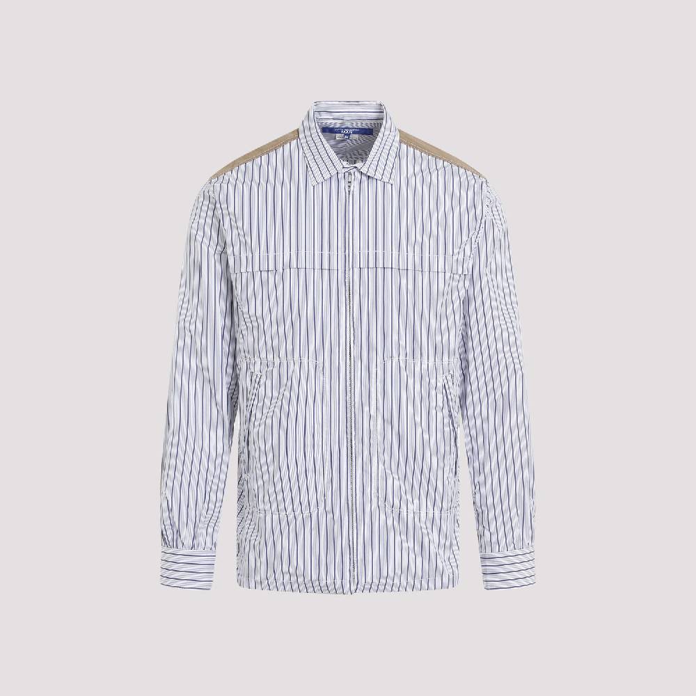 JUNYA WATANABE  Camicia in Cotone da Uomo Junya Watanabe - Bianca a Righe con Zip In Saldo