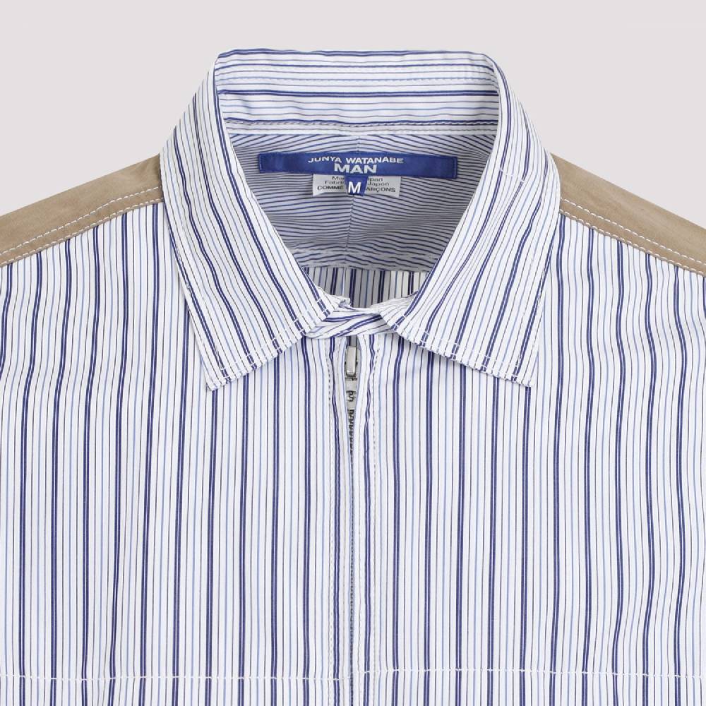 JUNYA WATANABE  Camicia in Cotone da Uomo Junya Watanabe - Bianca a Righe con Zip In Saldo
