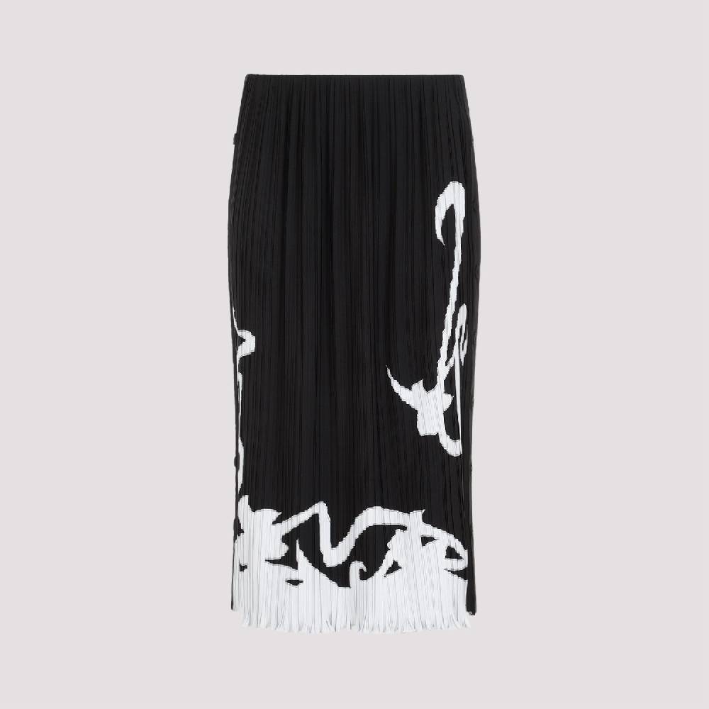 LANVIN  Gonna Midi Piegata Nera LANVIN con Motivo Geometrico Qualità