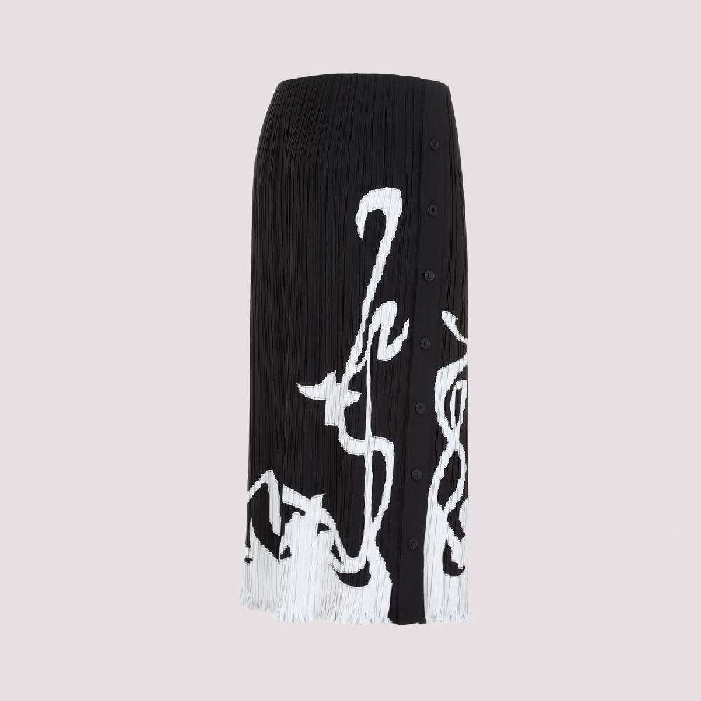 LANVIN  Gonna Midi Piegata Nera LANVIN con Motivo Geometrico Qualità