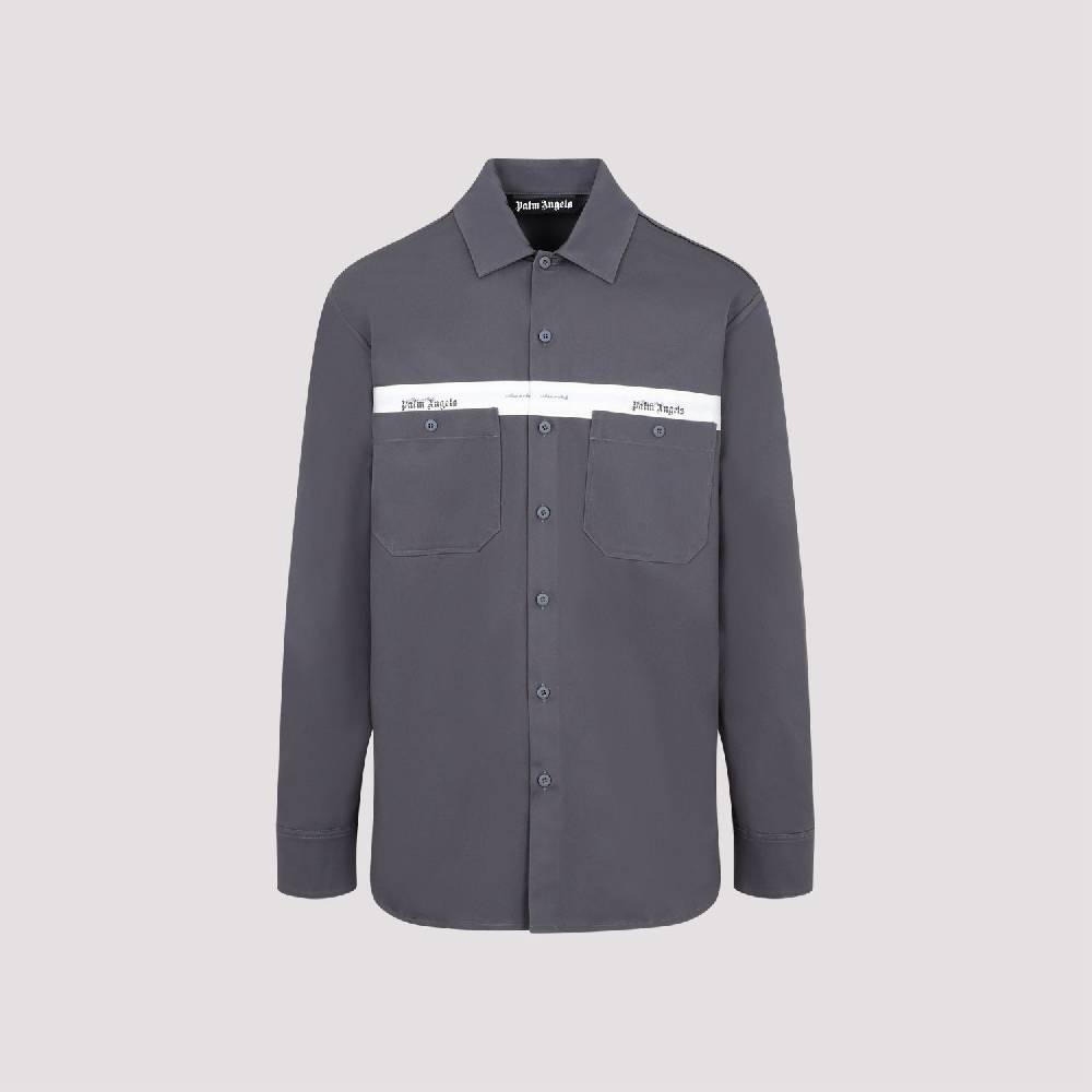 PALM ANGELS  Camicia in Cotone Antracite Palm Angels con Fascia Logo Vendita
