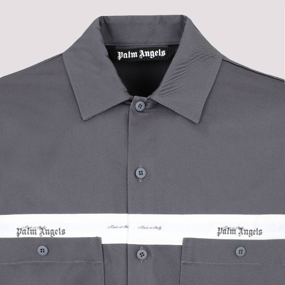 PALM ANGELS  Camicia in Cotone Antracite Palm Angels con Fascia Logo Vendita
