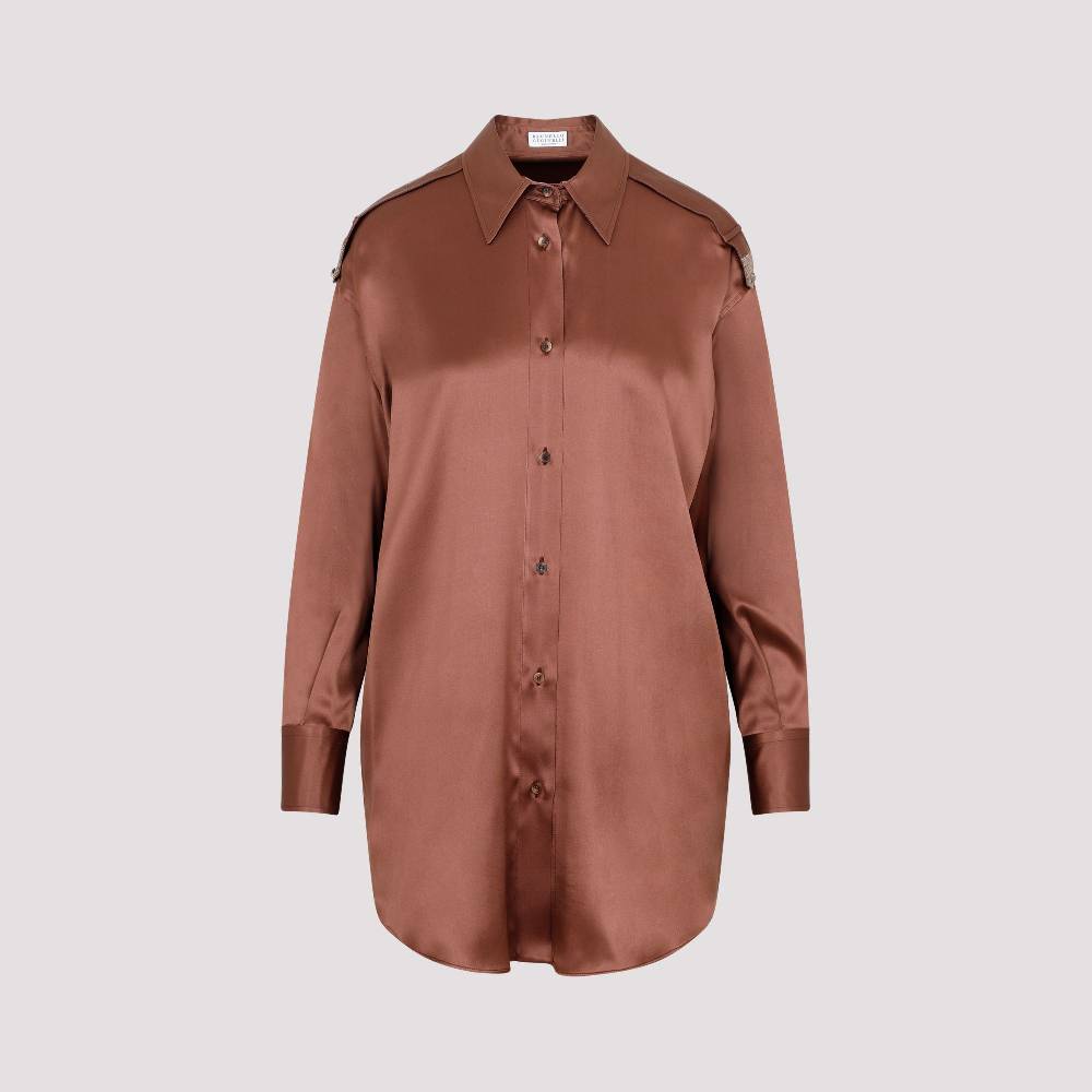 BRUNELLO CUCINELLI  Camicia Marrone in Seta Brunello Cucinelli da Donna Spedizione gratuita