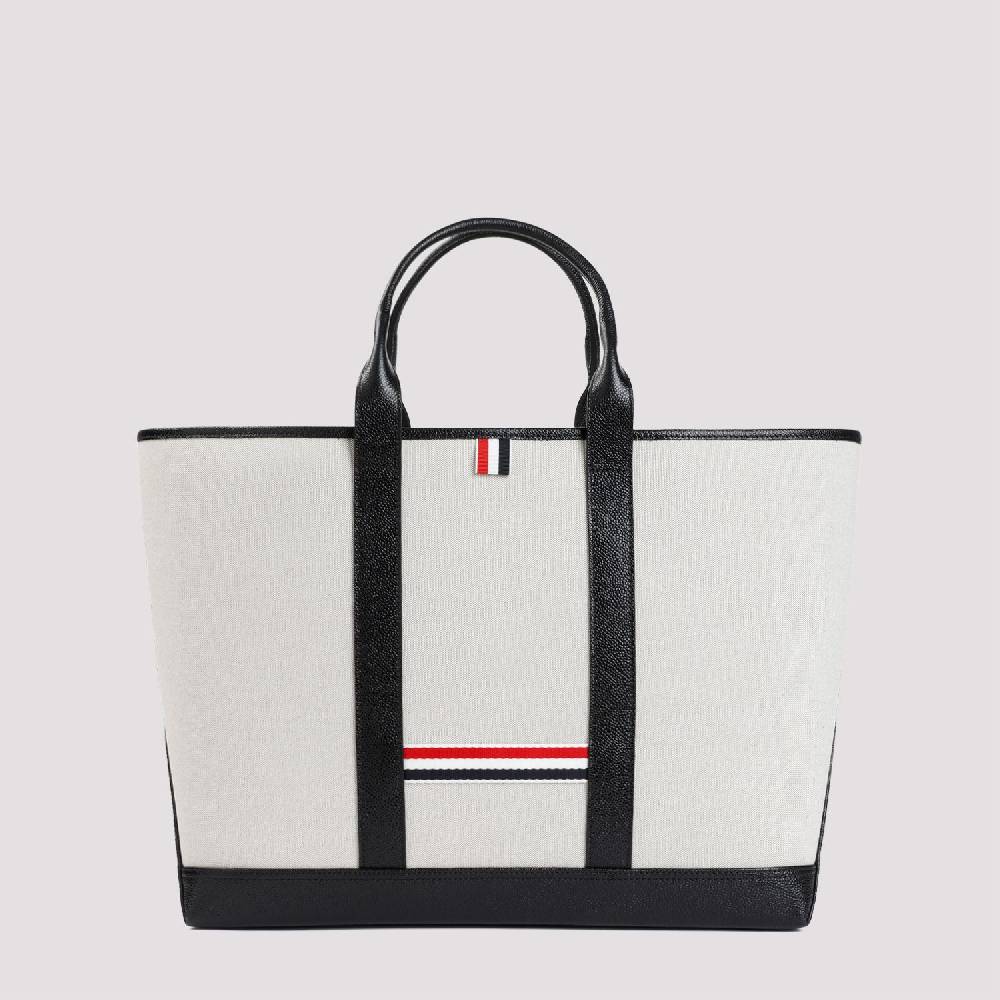 THOM BROWNE  Borsa Shopper Media in Pelle Nera Thom Browne Acquista Ora