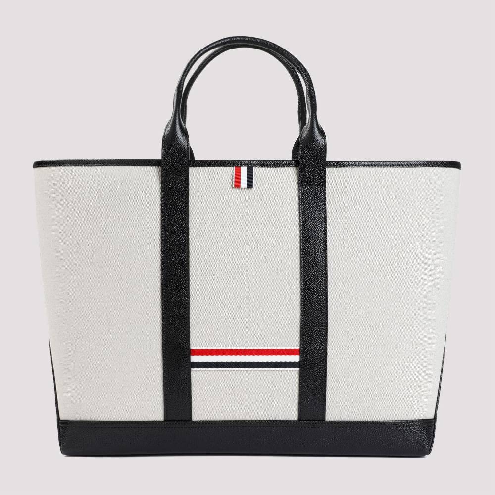 THOM BROWNE  Borsa Shopper Media in Pelle Nera Thom Browne Acquista Ora