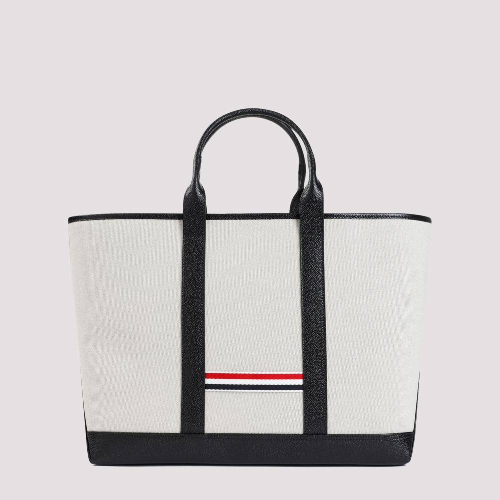 THOM BROWNE  Borsa Shopper Media in Pelle Nera Thom Browne Acquista Ora