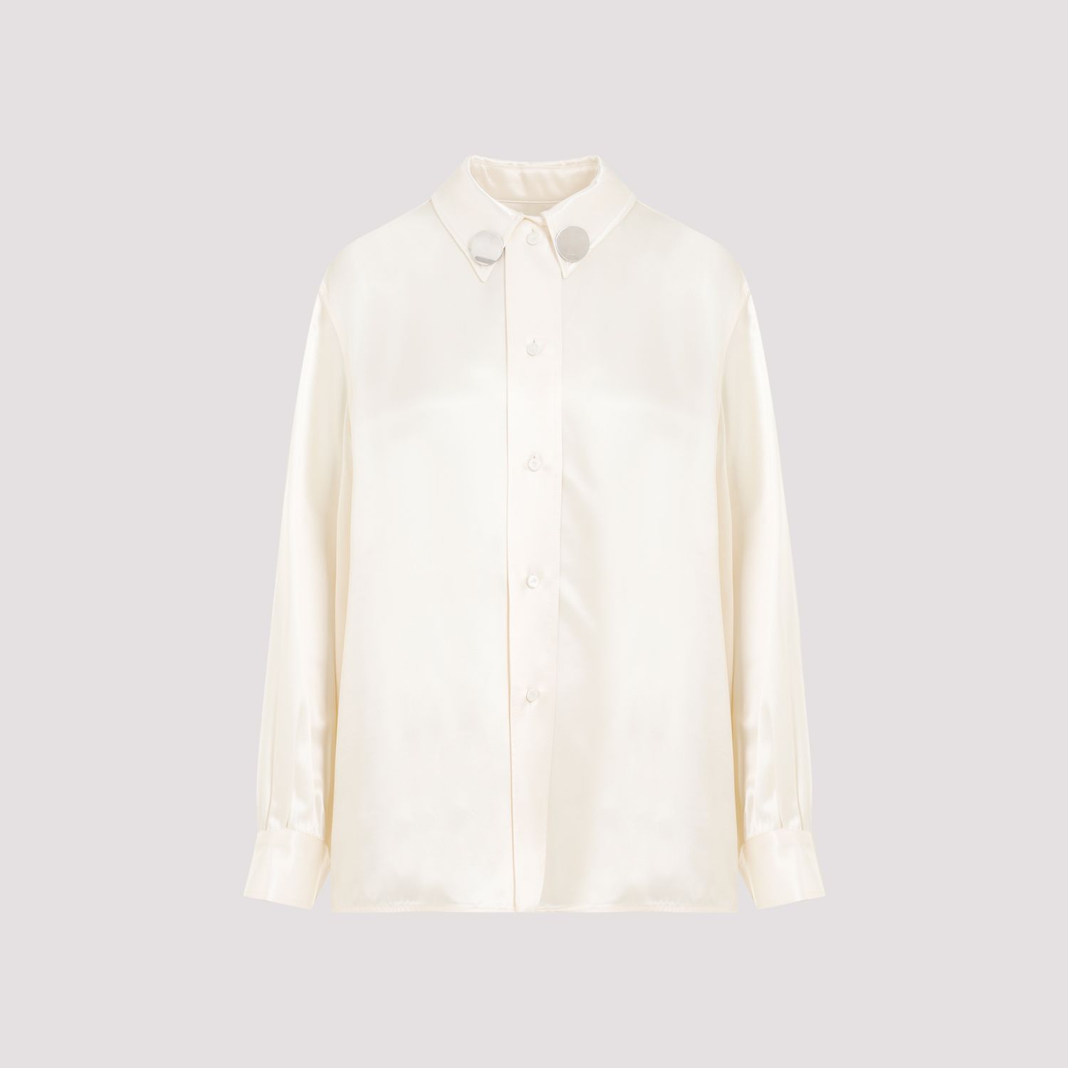 JIL SANDER  Camicia Satinata Beige Jil Sander in Viscosa con Bottoni Argento Consegna Veloce