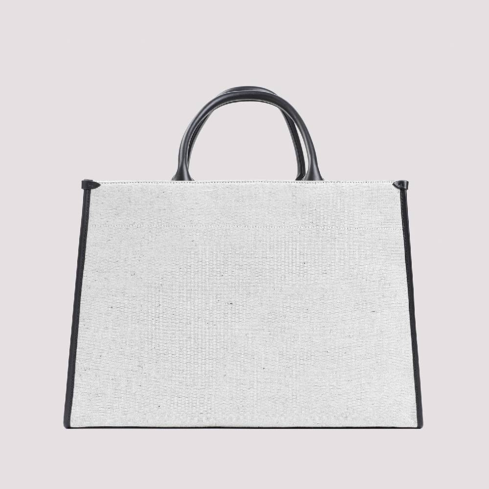 LANVIN  Borsa Shopper Lanvin in Cotone e Lino Grigio con Rifiniture in Pelle Sottocosto