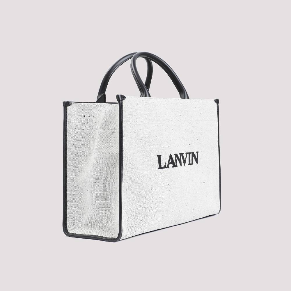 LANVIN  Borsa Shopper Lanvin in Cotone e Lino Grigio con Rifiniture in Pelle Sottocosto