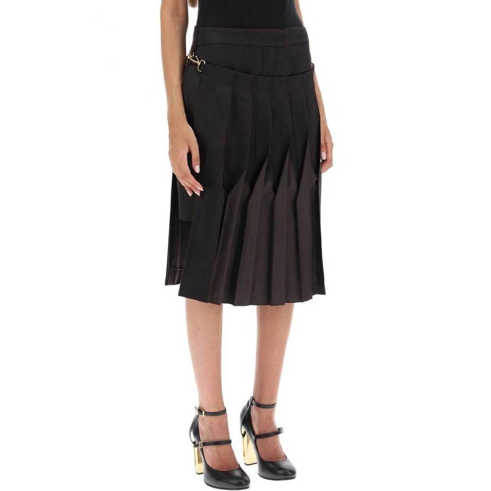 FENDI  Gonna Fendi con Pannello Plissettato - Misto Cotone e Seta Outlet