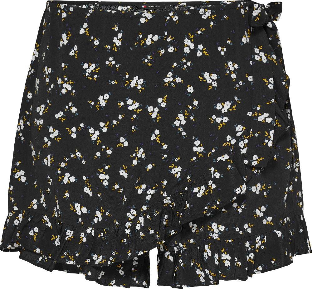 TOMMY JEANS  Shorts Avvolgenti Neri a Fiori Tommy Jeans con Volant Acquista Ora