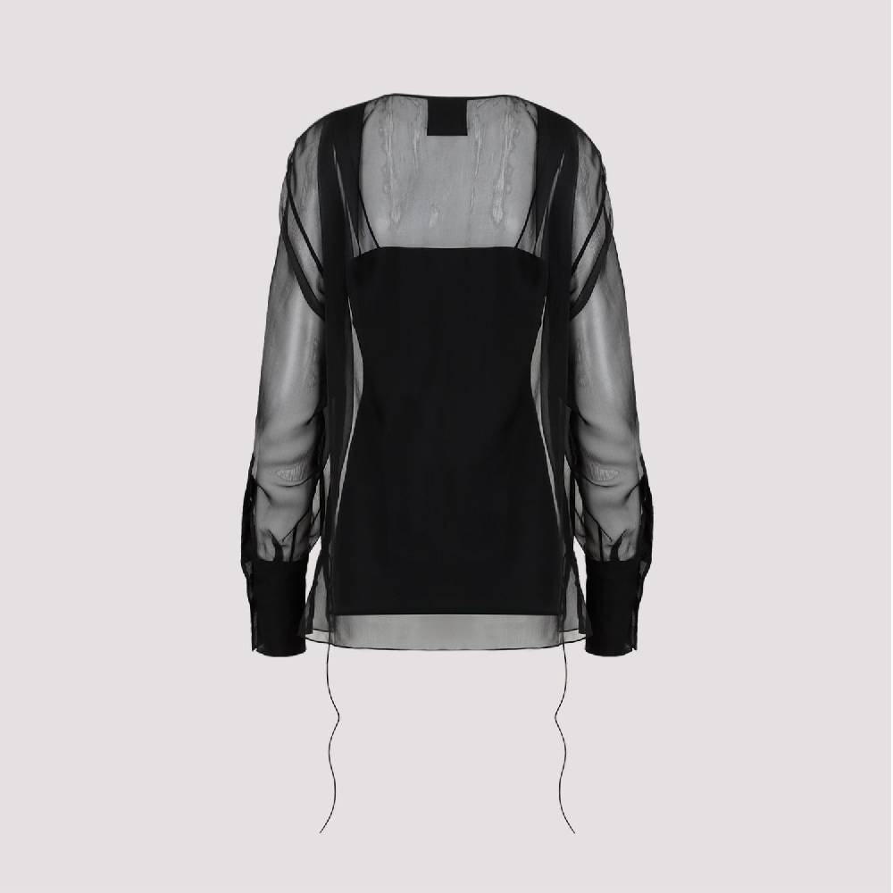 GIVENCHY  Camicia Nera in Seta Drappeggiata Givenchy con Lacci Laterali Vendita Economica