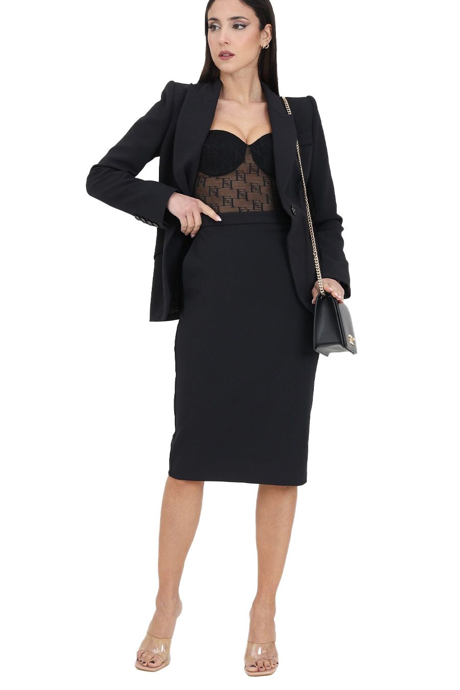 ELISABETTA FRANCHI  Gonna Nera in Poliestere Elisabetta Franchi da Donna Negozio