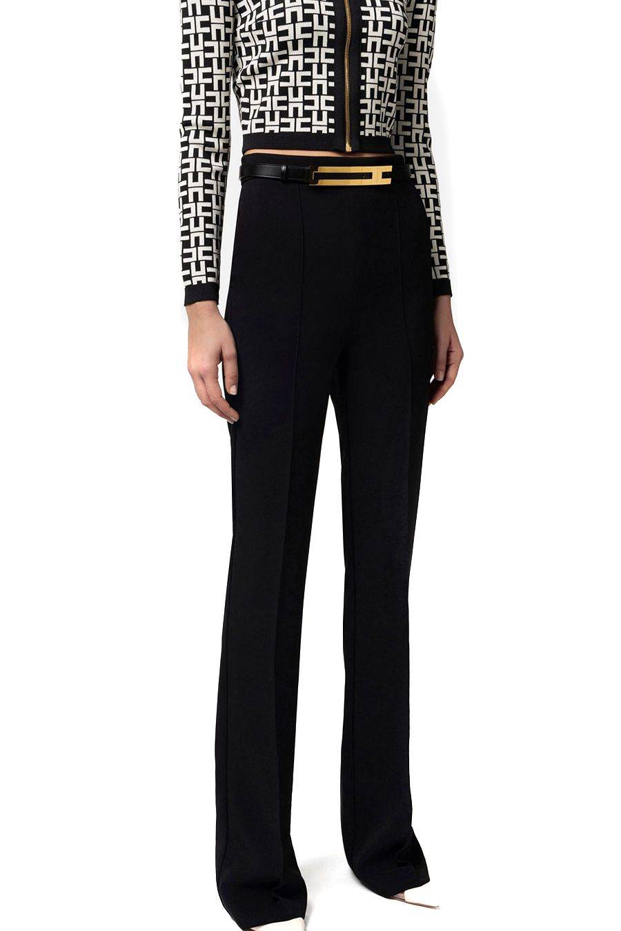 ELISABETTA FRANCHI  Pantaloni Neri Elisabetta Franchi in Tessuto Misto Moda