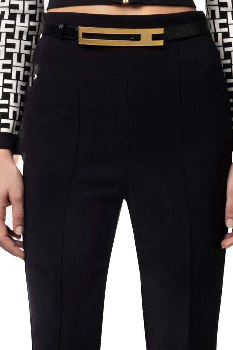 ELISABETTA FRANCHI  Pantaloni Neri Elisabetta Franchi in Tessuto Misto Moda