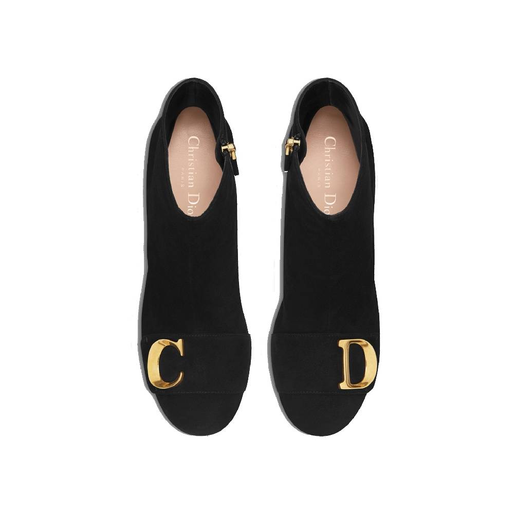 DIOR  Stivaletti Neri in Pelle di Vitello DIOR con Dettagli CD Oro Vendita Calda