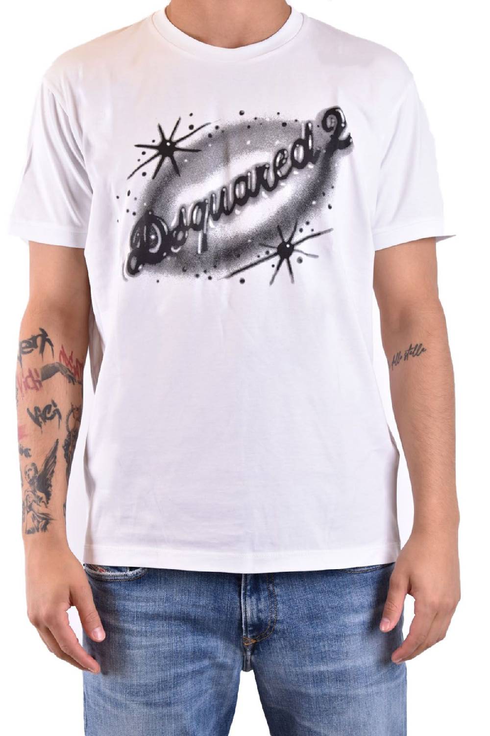 DSQUARED2  T-Shirt da Uomo DSQUARED2 in Cotone Bianco Shopping Online