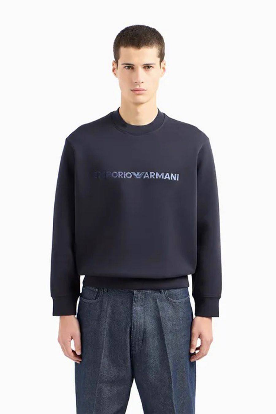 EMPORIO ARMANI  Felpa da Uomo Emporio Armani in Cotone Misto Azzurro Cielo Nuova
