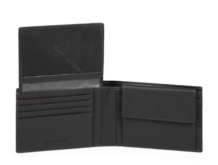 PIQUADRO  Portafoglio Piquadro in Pelle e Tessuto Nero - Accessorio Uomo Grande vendita