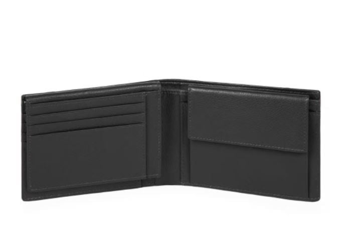 PIQUADRO  Portafoglio Piquadro in Pelle e Tessuto Nero - Accessorio Uomo Grande vendita