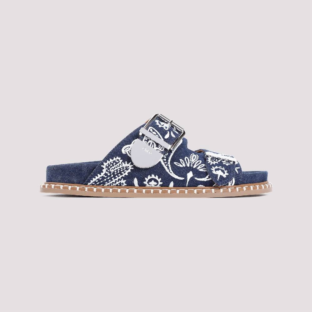 CHLOÉ  Sandali Bassi Chloe in Cotone Blu Ricamato Offerta San Valentino