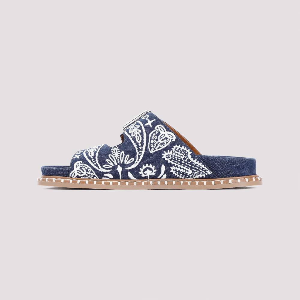 CHLOÉ  Sandali Bassi Chloe in Cotone Blu Ricamato Offerta San Valentino