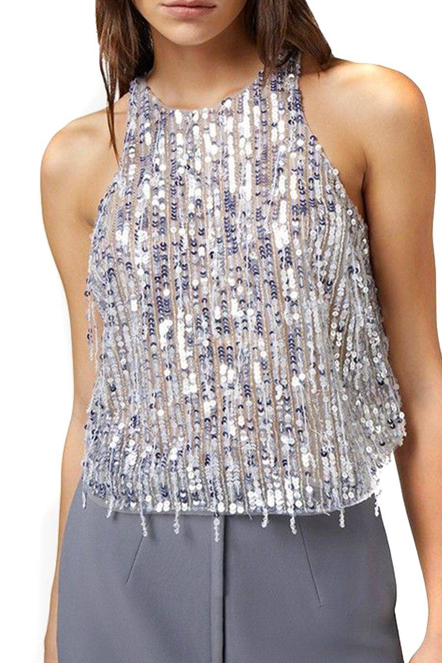 ELISABETTA FRANCHI  Blusa Argento Elisabetta Franchi - Top Poliestere Donna 100% Comprane uno, ottenene uno gratis