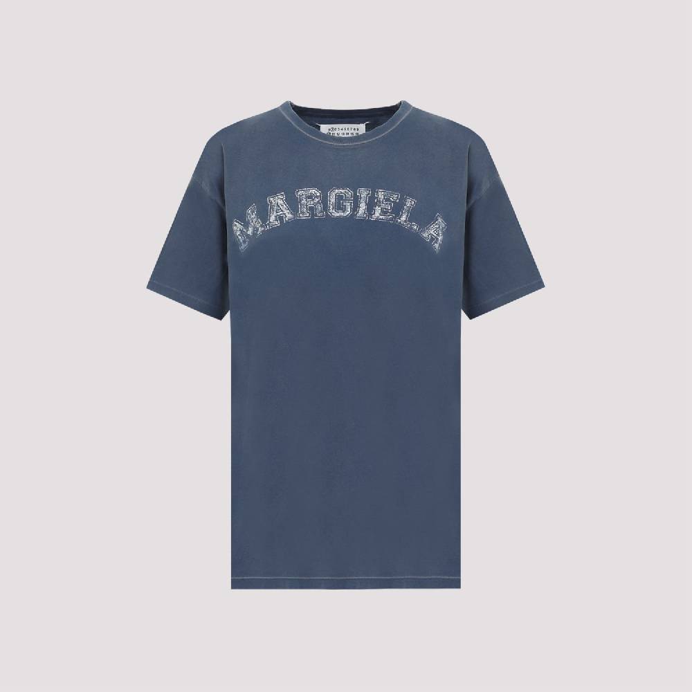 MAISON MARGIELA  T-Shirt di Cotone Blu Effetto Usato Maison Margiela Donna Sostegno trimestrale