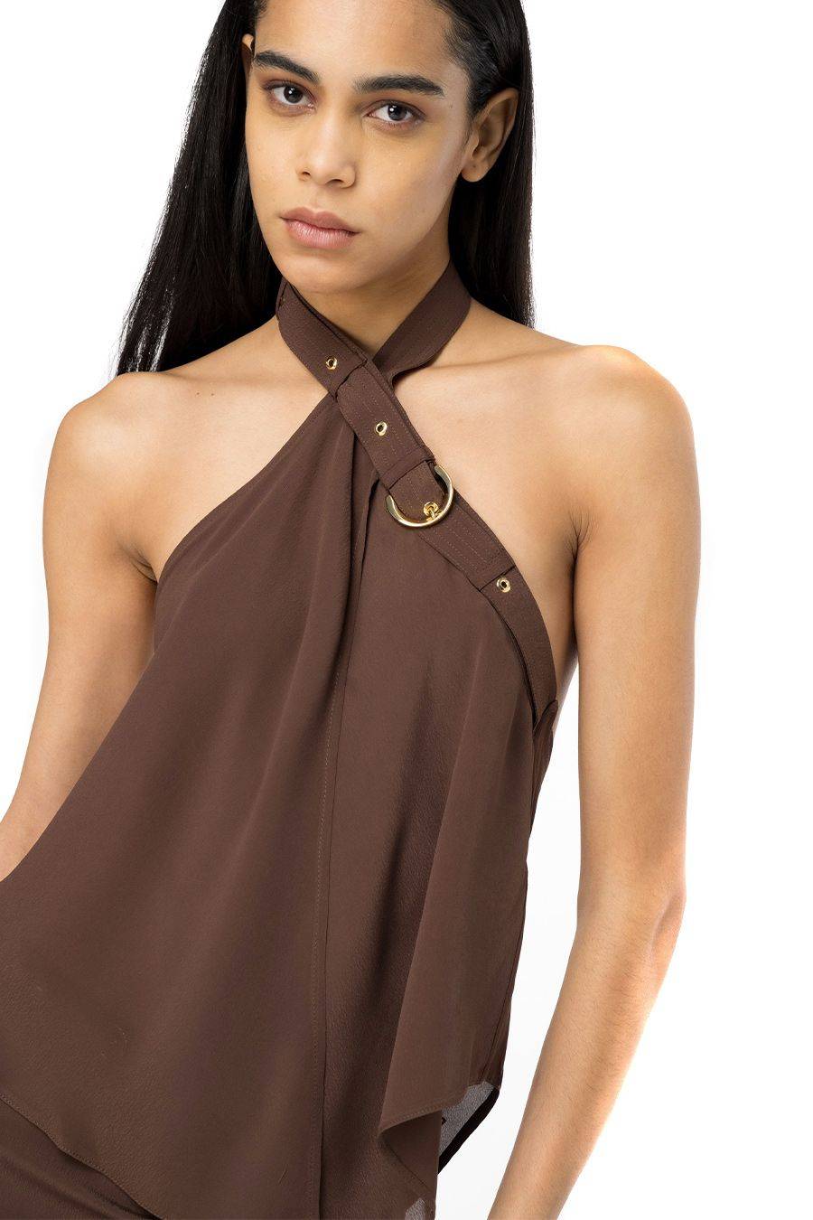 PINKO  Top Donna PINKO in Viscosa Marrone Discount Store per i nuovi prodotti
