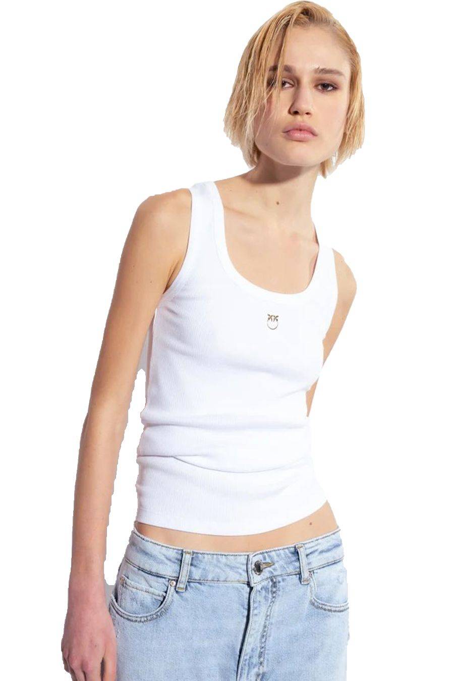 PINKO  Maglia PINKO in Cotone Elasticizzato Bianco - Top Donna Negozi Online