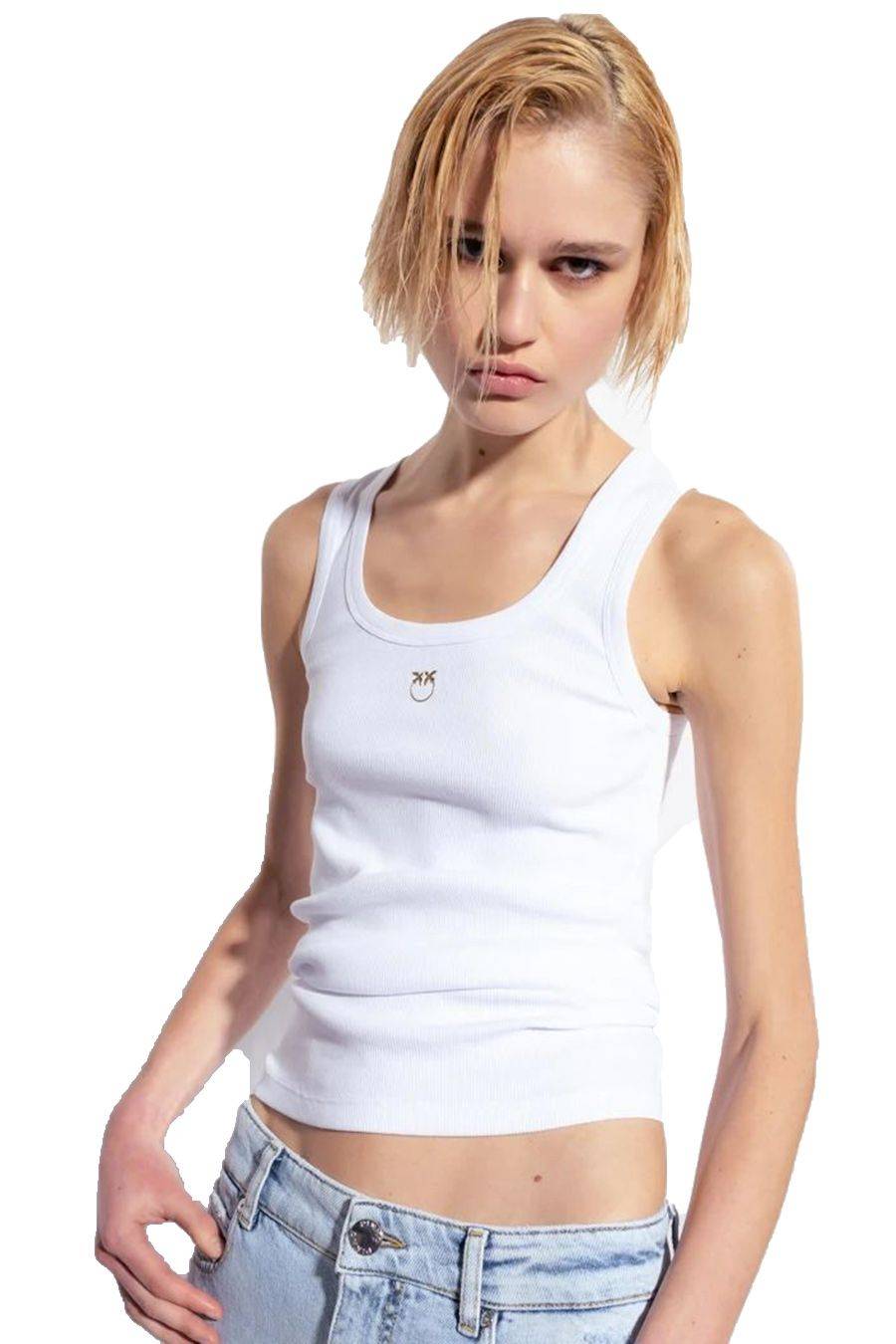 PINKO  Maglia PINKO in Cotone Elasticizzato Bianco - Top Donna Negozi Online