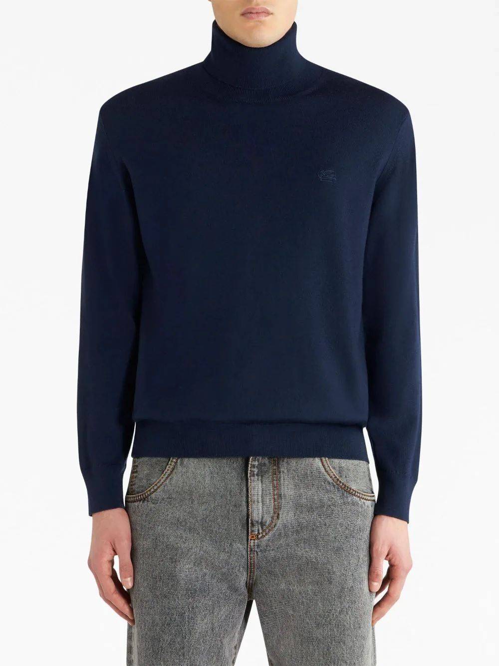 ETRO  Maglione Dolcevita Blu in Lana Vergine da Uomo ETRO Prezzo basso
