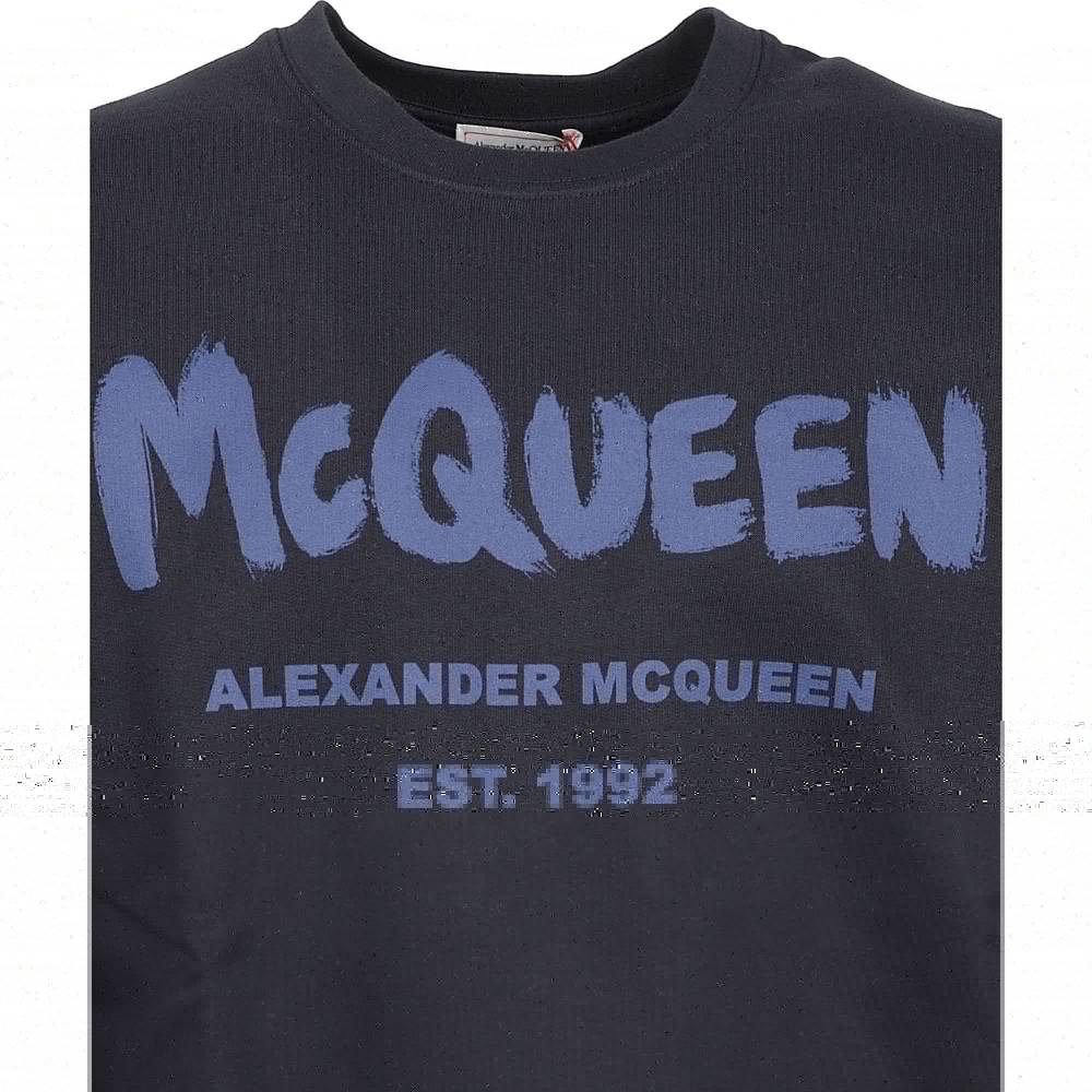 ALEXANDER MCQUEEN  Felpa di Cotone Blu con Logo Alexander McQueen da Uomo Limitato a 3 giorni
