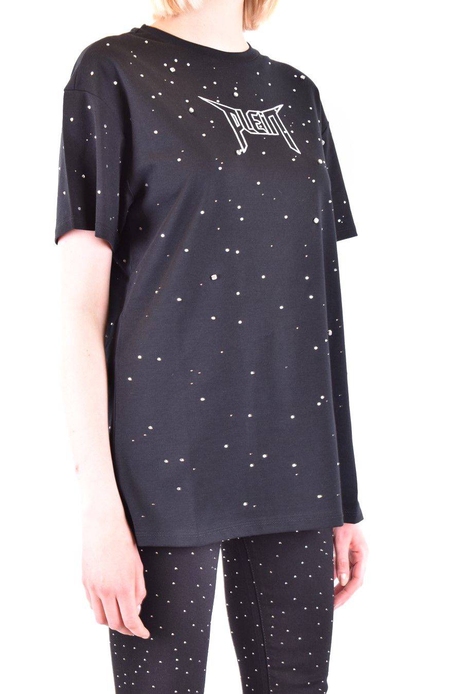 PHILIPP PLEIN  T-Shirt Nera in Cotone con Decorazioni in Vetro di Philipp Plein per Donna 50% di sconto per tempo limitato
